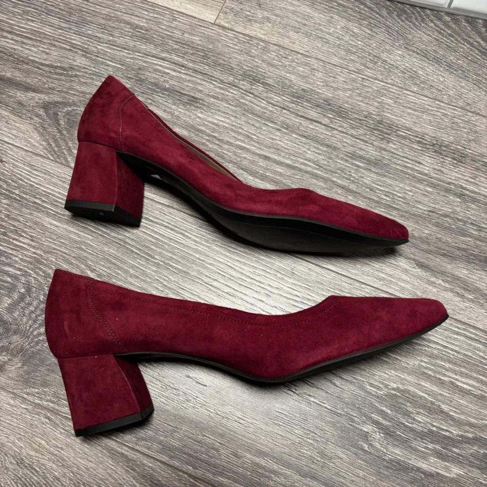 Paul Green‎ Burgundy Suede Tammy Pointed Toe Block Heel Pumps Dress Size 7.5